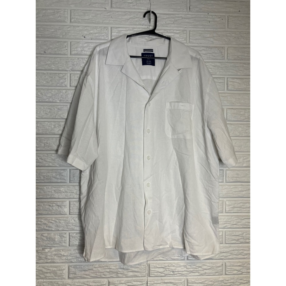 Trust white relaxed fit button down shirt linen Blend men's size XXL beach